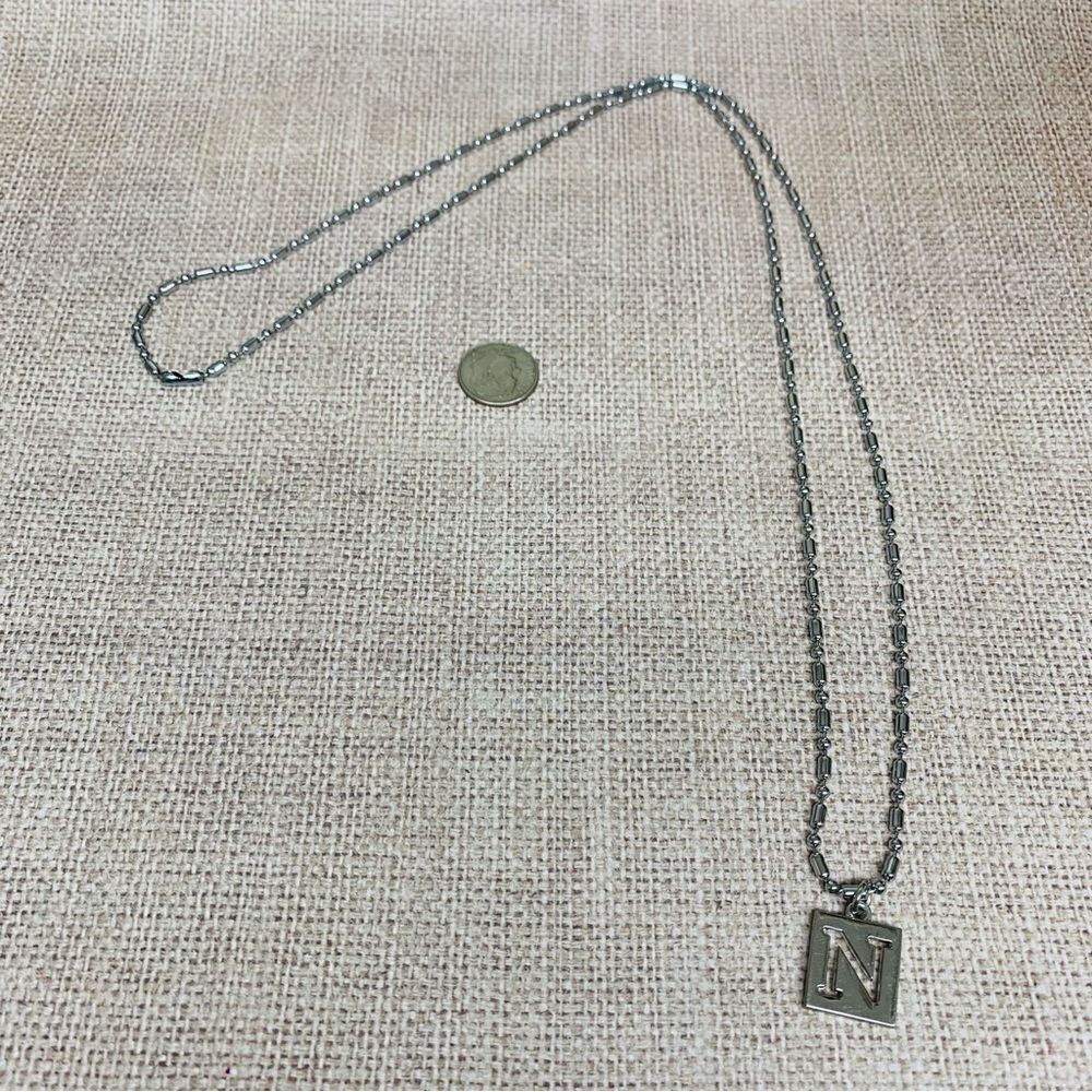Silver Dot Dash‎ Chain Initial N Necklace